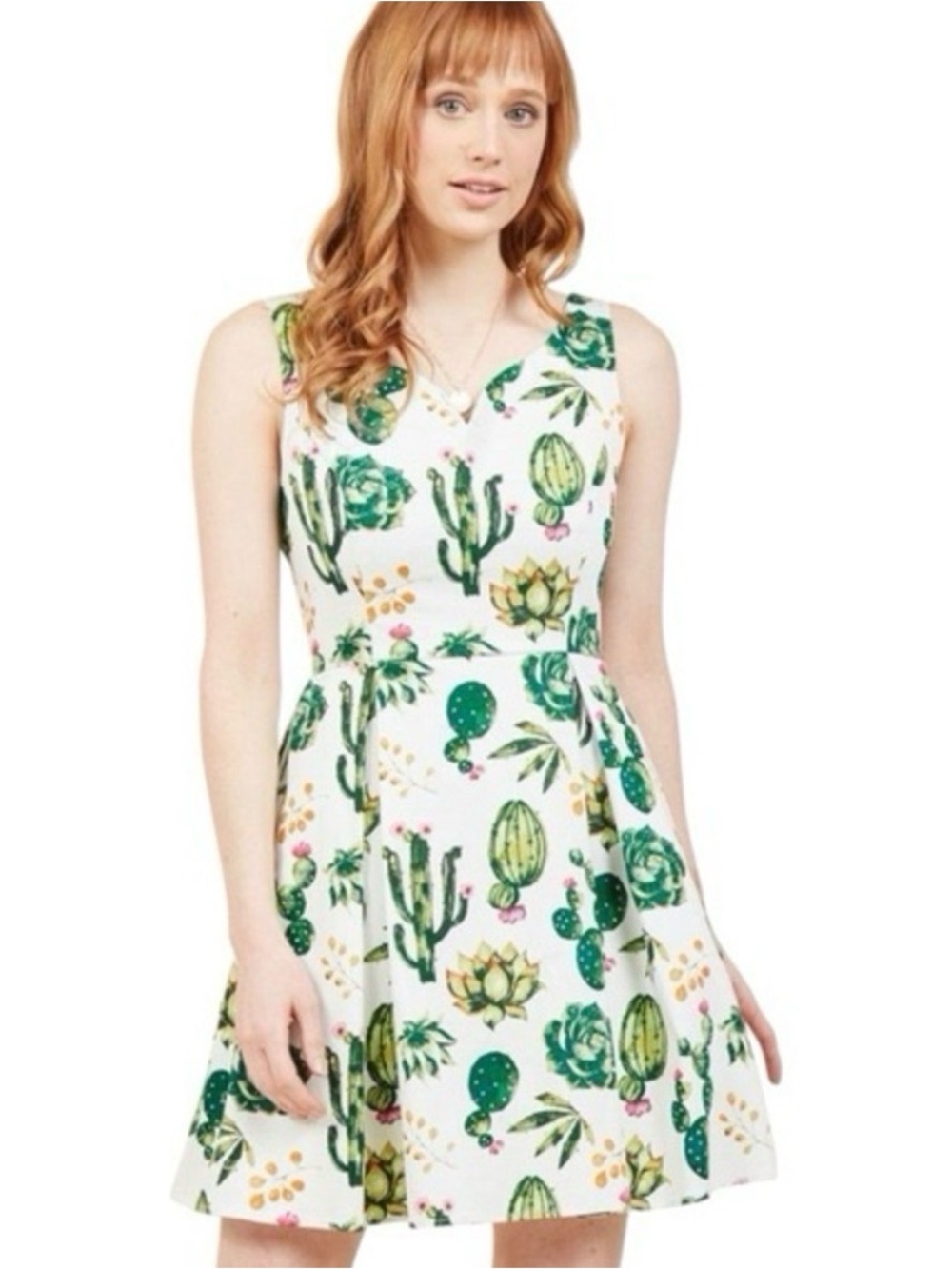 ModCloth - Ixia - White Cactus
Succulents Print Fit-and-Flare Dress with POCKETS - Picture 11 of 11